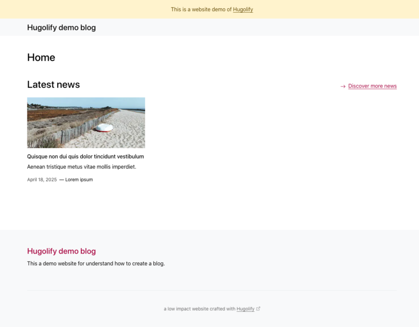 screenshot of Hugolify website